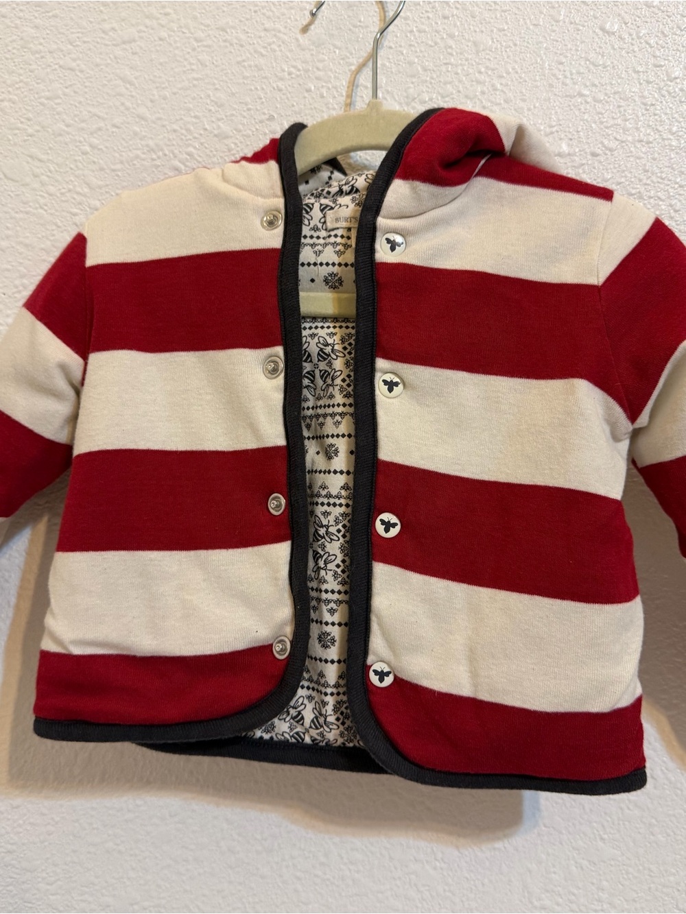 Burt's Bees Baby Red & Cream Striped Hooded Jacket organic cotton bee print